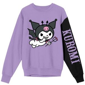 Kuromi Devil Costume Crew Neck Long Sleeve Purple Women's Sweatshirt- MED